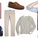 Washed Shirt in Microgingham, $22 | Camden Laptop Bag, $35 | G.H. Bass & Company Oxford Loafers, $68 | Flex Driggs Chino, $38 | Long-Sleeve Deck-Striped Textured Cotton T-Shirt, $16 | Walker Vest, $46